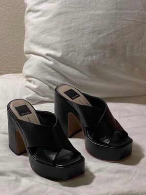 Dolce Vita Black Leather Platform Mule Heels
